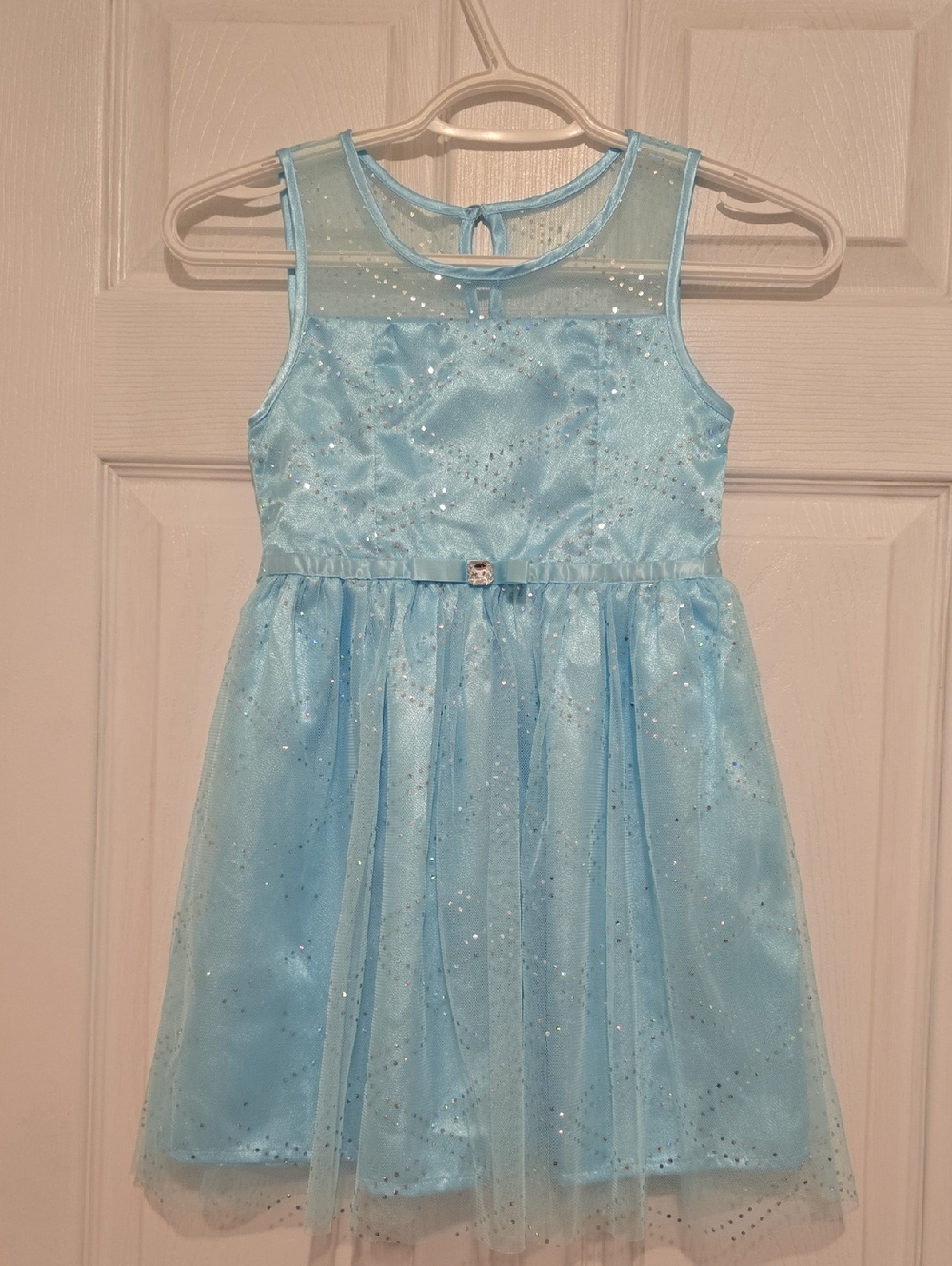 Girls' Light Blue Sparkle Tulle Party Dress with Bow